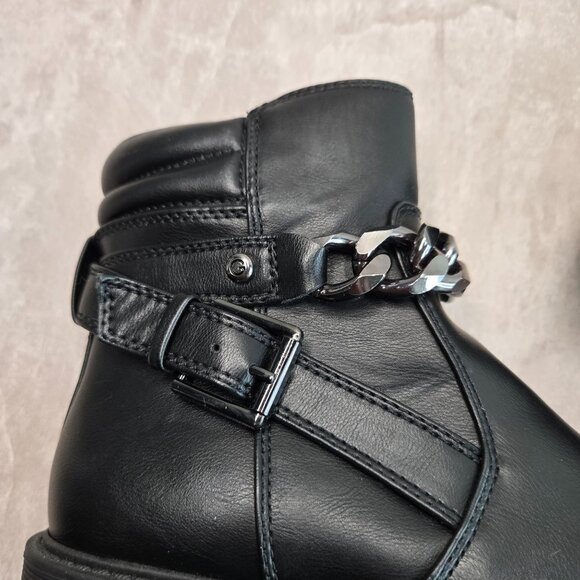 G by Guess Moto Combat Boots Size 8 Black Grunge Lug Sole Chunky Chain Booties - Picture 10 of 13